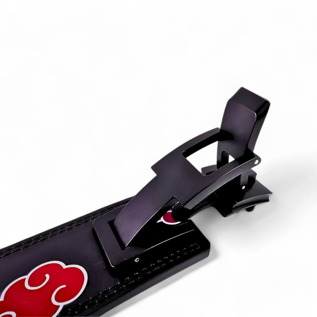 Close up of Anime lifting belt, akatsuki lever belt