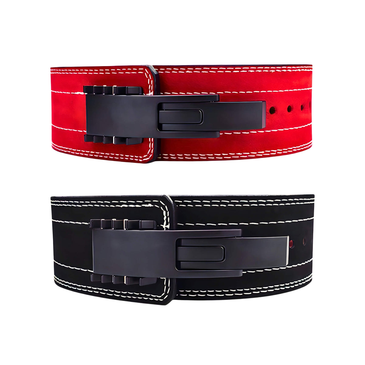 Close up of Red and Black variant of 10mm "TITAN" - PIONEER LEVER BELT | AKINCI STRENGTH