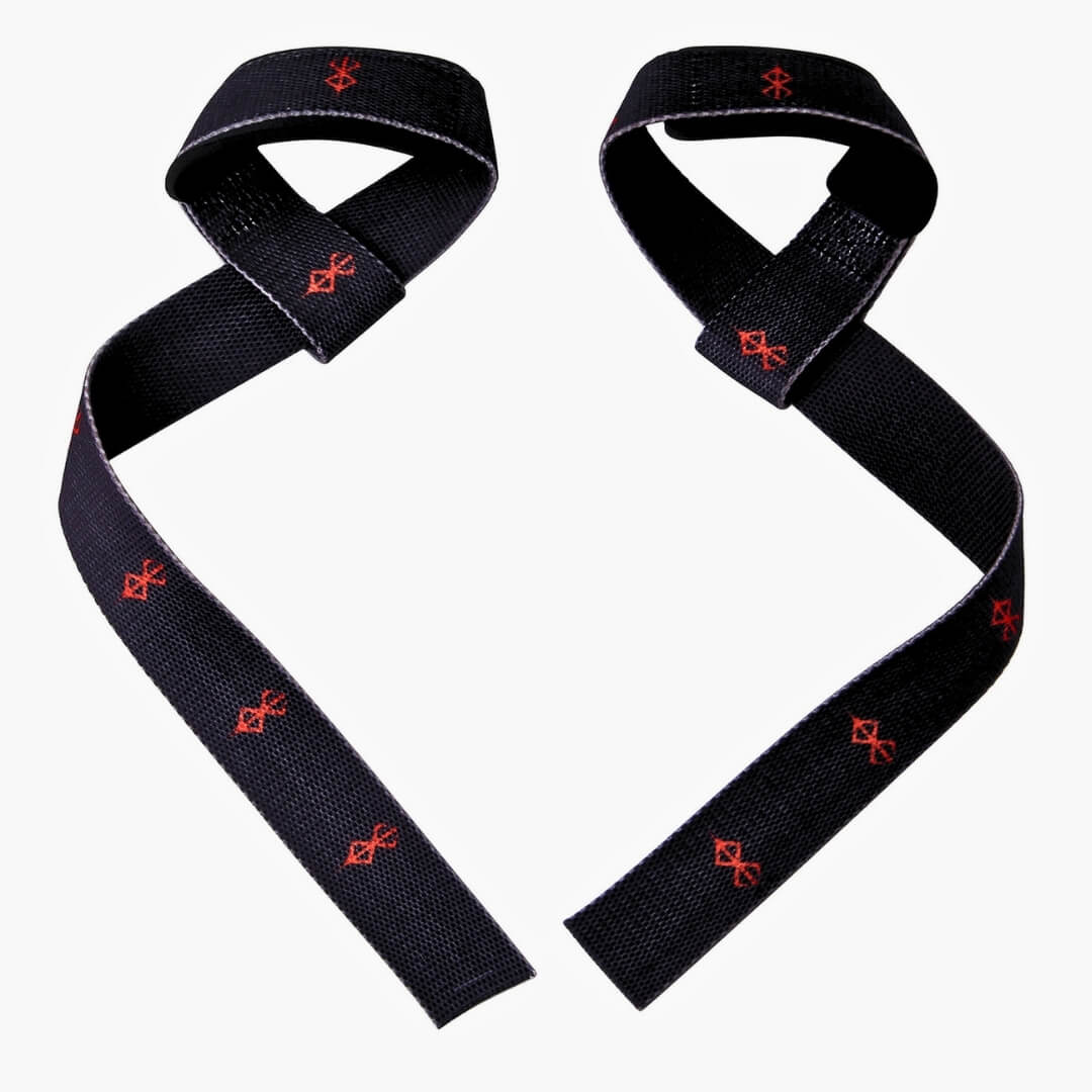 Alternate view of Berserk lifting straps on display. Perfect for weightlifting,and strength training. A unique anime gym gear gift for fitness lovers.