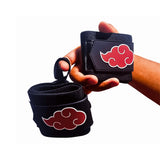 Showcasing Akatsuki wrist wraps. Ideal for weight lifting, strength training, and more. Enjoy superior wrist protection and stability with Naruto-inspired gear.