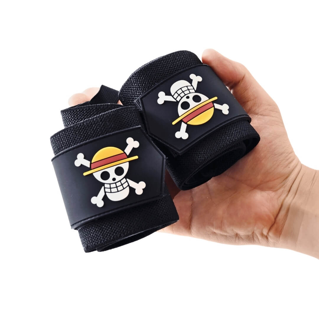 inspired by the iconic One Piece anime. These wrist wraps are designed to blend style and functionality, providing exceptional wrist support and stability while showcasing the renowned symbols of Luffy's Crossbone and Strawhat.