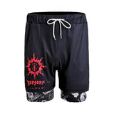 Alternate view of Berserk gym shorts on display | Anime workout gear for gym with Berserk pattern.