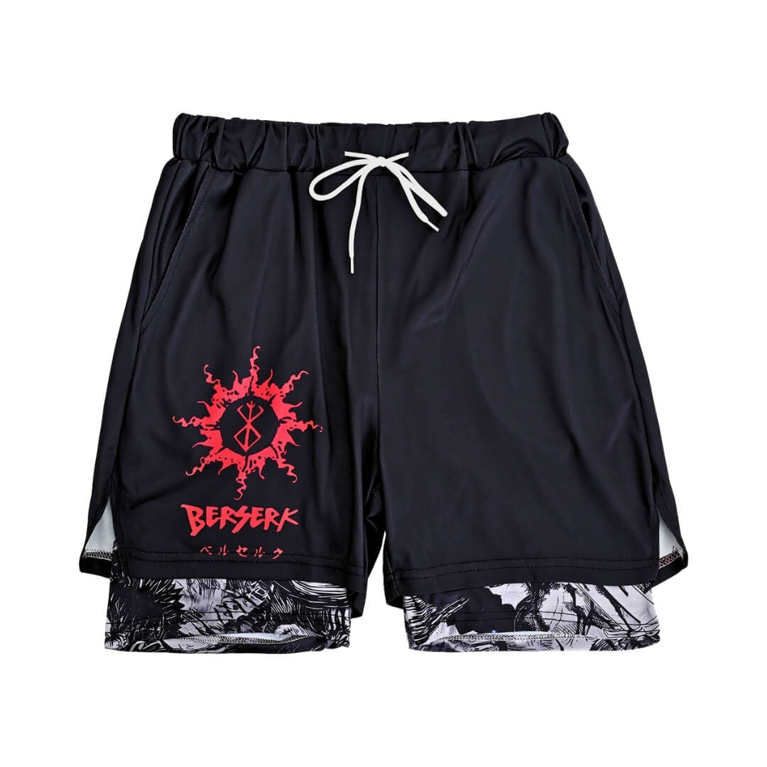 Berserk gym shorts on display | Anime workout gear for gym with Berserk pattern.