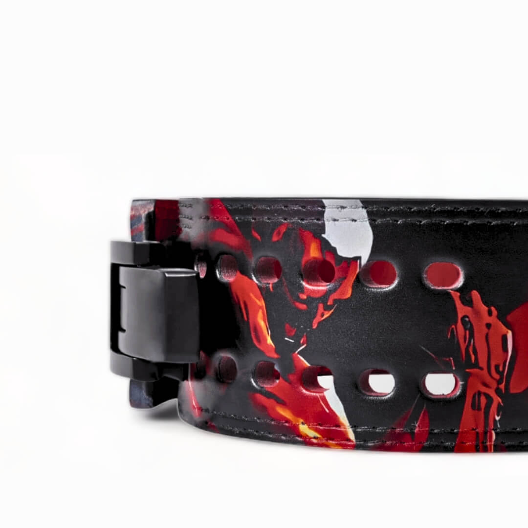 Close up side view of Armored Titan Lever belt |  | Anime lifting belt with  vibrant graphics, durable leather, perfect for powerlifting and weightlifting
