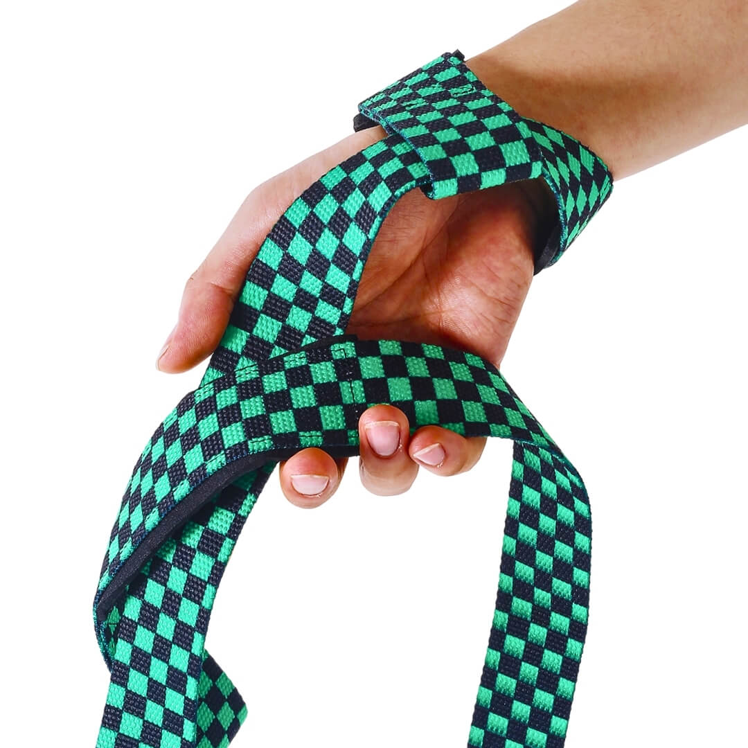 Elevate your lifting game with the green checkered Demon Slayer wrist strap, featuring a striking design and enhanced stability for maximum performance.