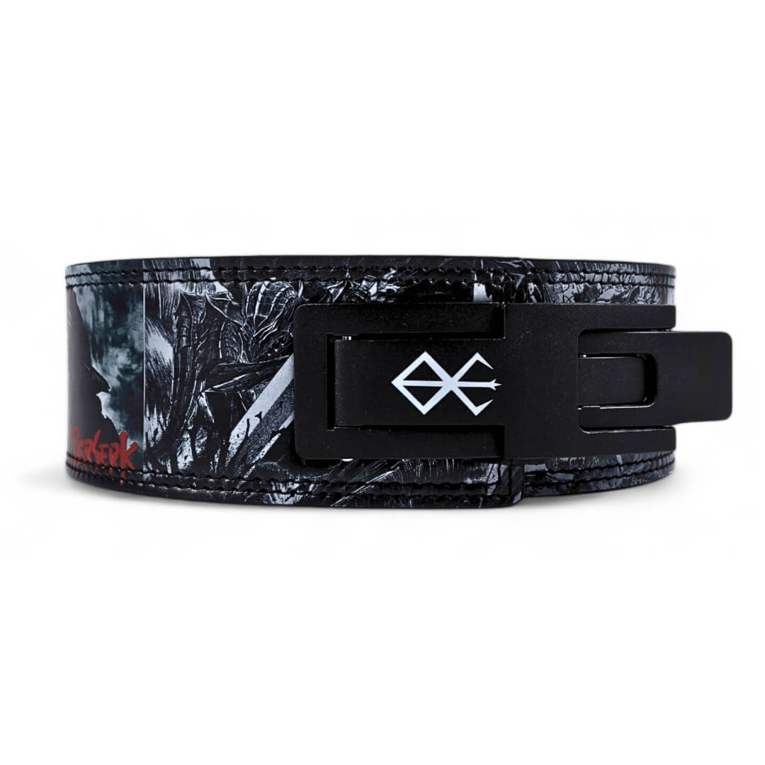 Front view of Berserk Lifting Belt showcase | Anime lifting belt with Berserk design. Suitable for weightlifting and powerlifting