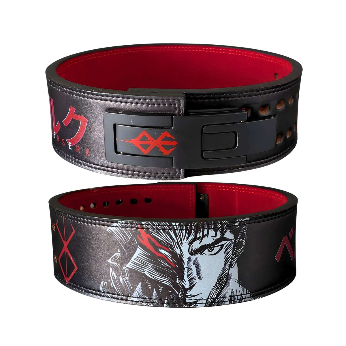 Berserk powerlifting belts displayed with detailed graphics