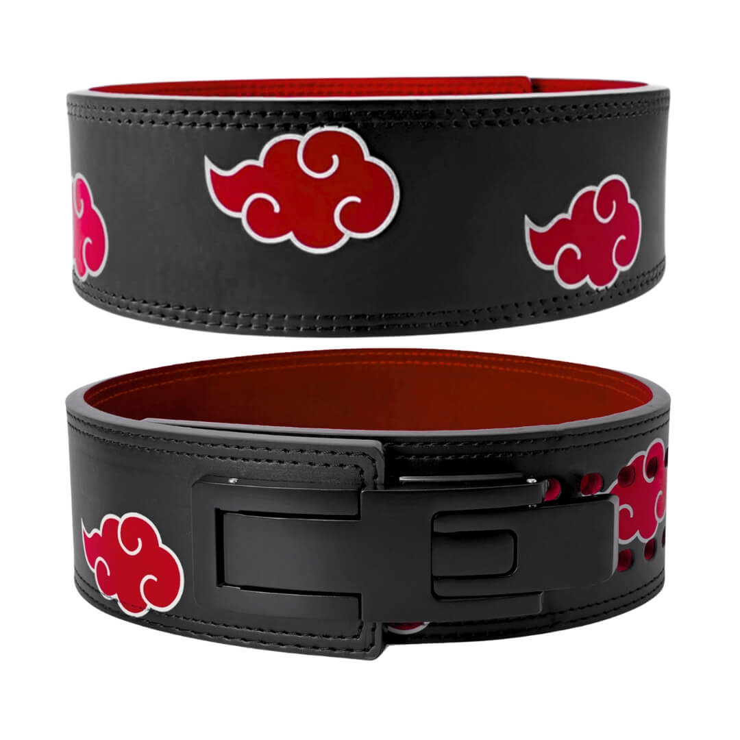 Front and rear view of naruto inspired akatsuki weightlifting belt