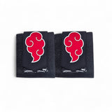 Top up view of Akatsuki wrist wraps. Ideal for weight lifting, strength training, and more. Enjoy superior wrist protection and stability with Naruto-inspired gear.