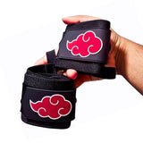 Showcasing Akatsuki wrist wraps. Ideal for weight lifting, strength training, and more. Enjoy superior wrist protection and stability with Naruto-inspired gear.