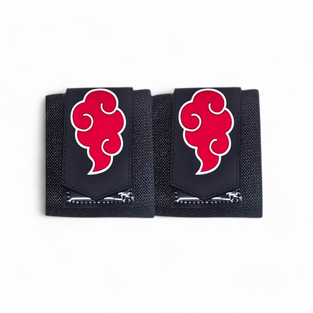 Top up view of Akatsuki wrist wraps. Ideal for weight lifting, strength training, and more. Enjoy superior wrist protection and stability with Naruto-inspired gear.