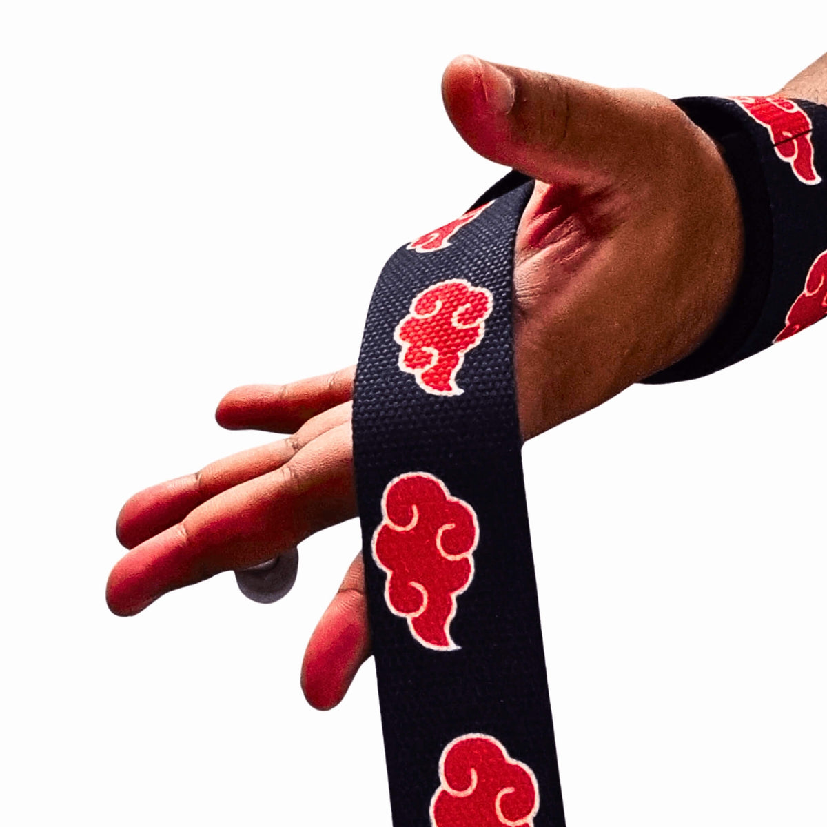 Showcasing Akatsuki Cloud Lifting Straps. Perfect for anime gym fans, these durable, stylish straps provide wrist stability and protection during weightlifting, powerlifting, and strength training.