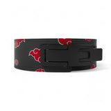 2nd image of Anime weightlifting belt displaying durable lever buckle and the vivid red cloud designs, embodying the spirit of the Akatsuki. For powerlifting, weightlifting and other strength sports