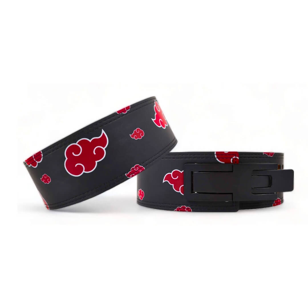 Akatsuki V2 Lifting Belt | Anime lifting belt displaying durable lever buckle and the vivid red cloud designs, embodying the spirit of the Akatsuki. For powerlifting, weightlifting and other strength sports