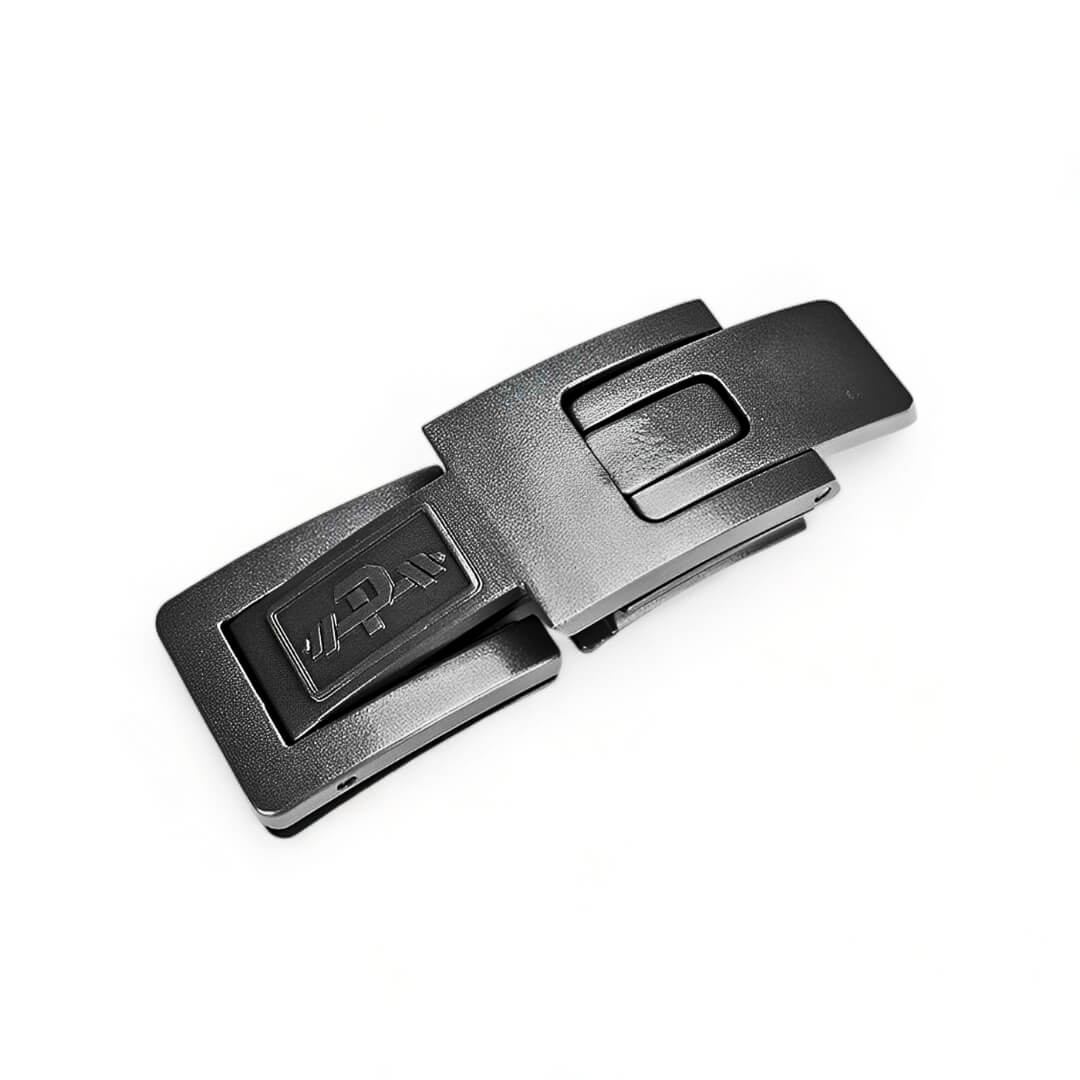 Detailed view of a gray akinci strength lever belt buckle, designed for secure fit and performance. | Lever buckle compatibel with SBD Belt