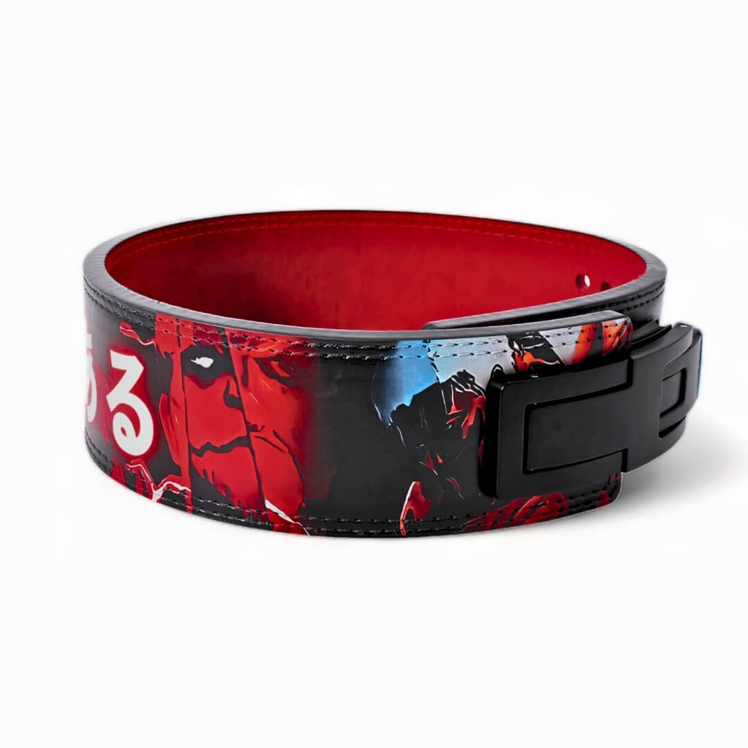 Side display for Attack on Titan powerlifting belts displayed | Anime lifting belt with  vibrant graphics, durable leather, perfect for powerlifting and weightlifting