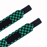 Ichimatsu Pattern Wrist Wraps inspired by 'Demon Slayer'. Perfect for powerlifters, these anime wrist wraps combine traditional aesthetics with robust functionality for enhanced workout performance.