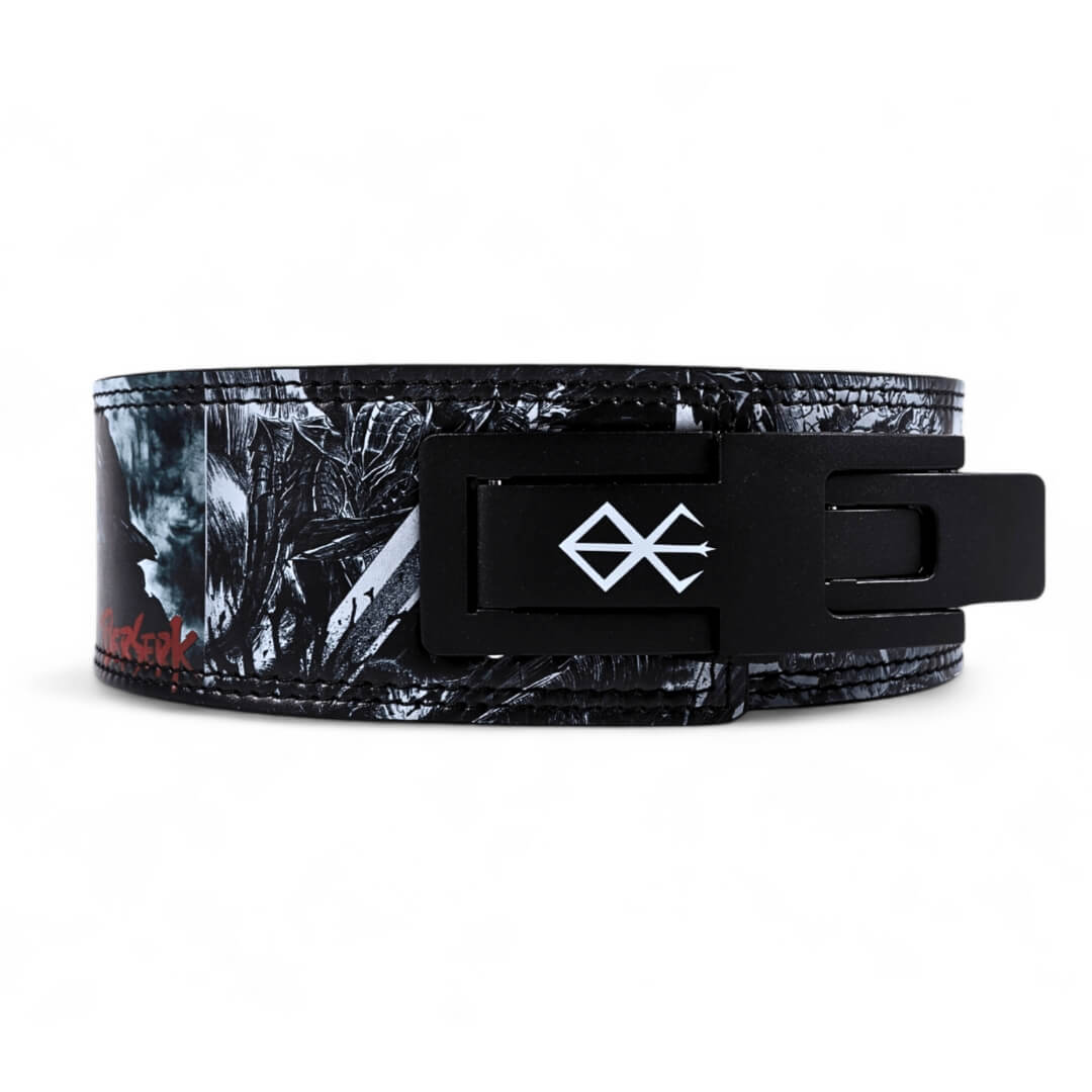 Front view of Berserk Lifting Belt showcase | Anime lifting belt with Berserk design. Suitable for weightlifting and powerlifting