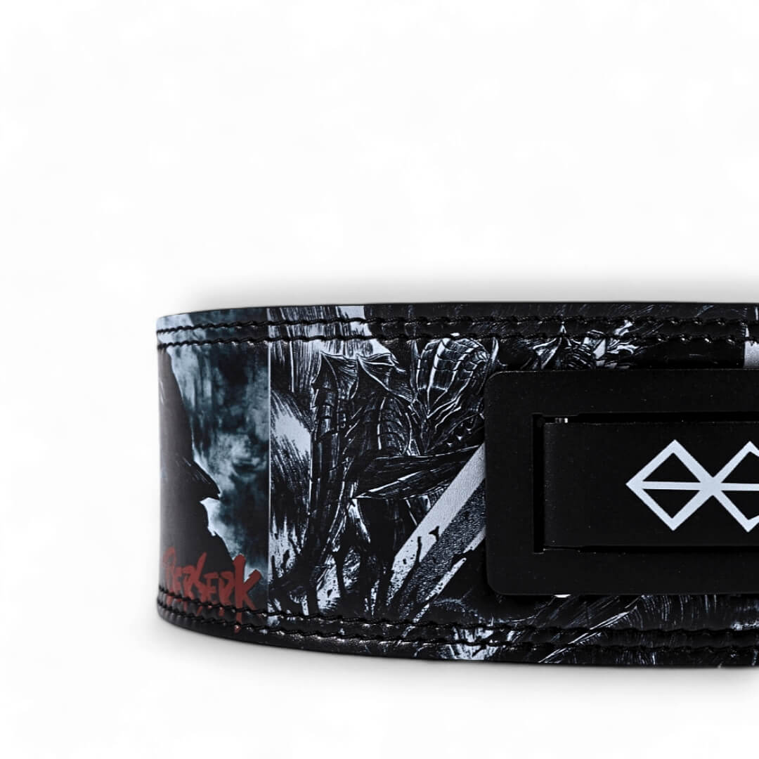 Close up front view of Berserk Lifting Belt showcase | Anime lifting belt with Berserk design. Suitable for weightlifting and powerlifting