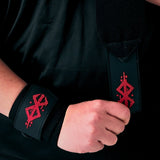 Another view of Model with Berserk Wrist Wraps on display | Anime wrist wraps that stabilizes wrists during weightlifting and other strength training sports