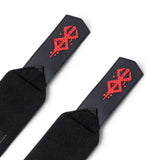 Close up view of a pair of Berserk Wrist Wraps | Anime wrist wraps that stabilizes wrists during weightlifting and other strength training sports