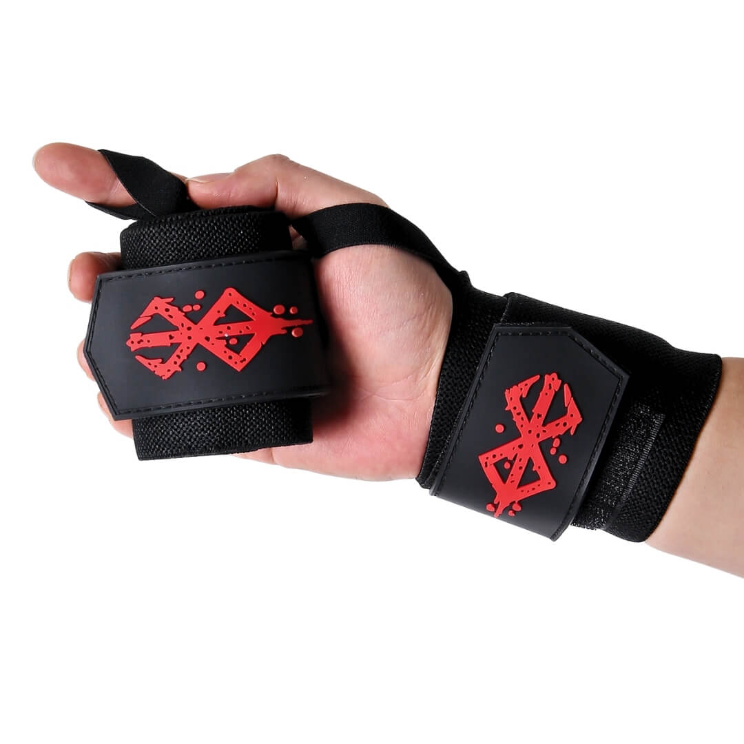 Alternate view of Berserk Wrist Wraps on display | Anime wrist wraps that stabilizes wrists during weightlifting and other strength training sports