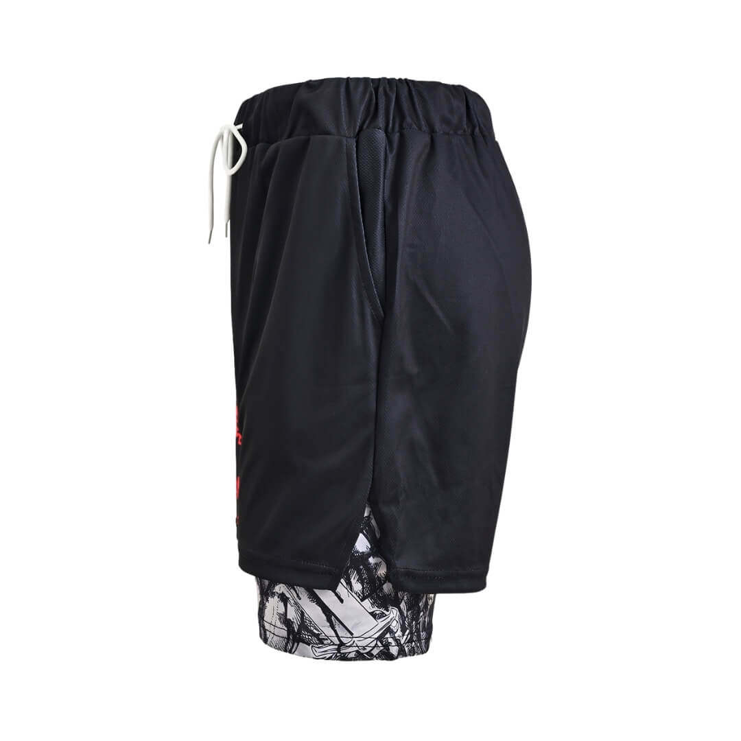 Other side view of Berserk gym shorts | Anime workout gear for gym with Berserk pattern.