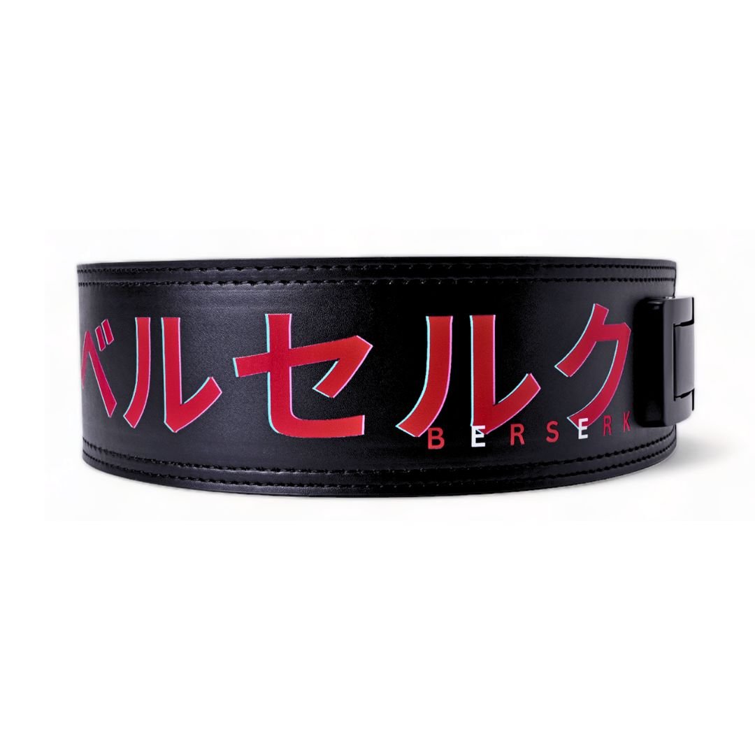 Another side view of Berserk Lifting Belt. This anime-inspired powerlifting belt with adjustable lever offers ultimate lower back support for deadlifts and squats.