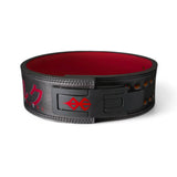 Front of Berserk Lifting Belt with logo. This anime-inspired powerlifting belt with adjustable lever offers ultimate lower back support for deadlifts and squats.