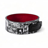 adjacent side view of Berserk Powerlifting Belt on display | anime lifting belt with manga artwork. Built for strength training sports