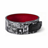 adjacent side view of Berserk Powerlifting Belt on display | anime lifting belt with manga artwork. Built for strength training sports