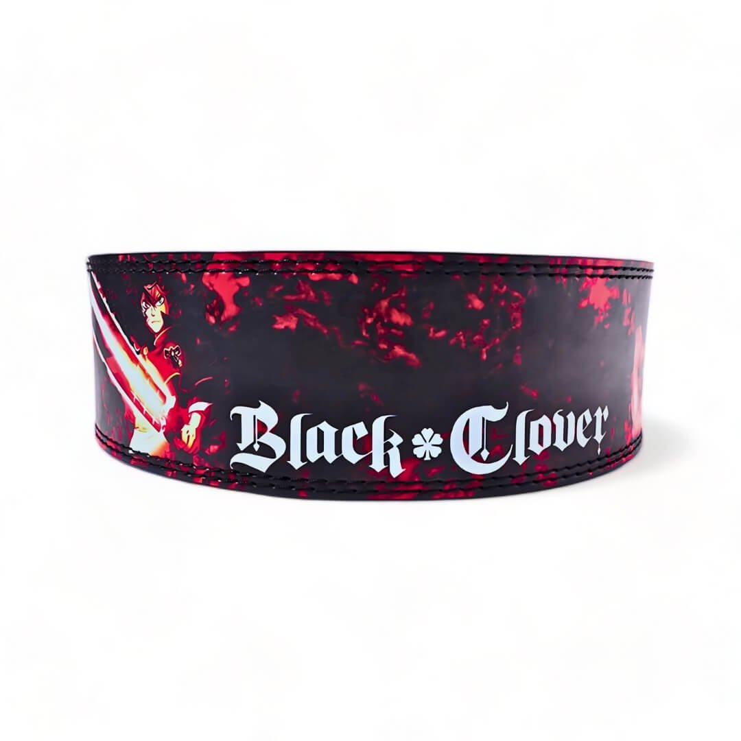 Rear view of black clover lever belt  | Anime weightlifting belt for strength sports such as powerlifting