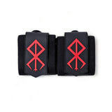 Close up Berserk's XTRA-STIFF Wrist Wraps. Perfect for anime fans and serious lifters, these wraps offer unmatched wrist stability and support for weightlifting, powerlifting, and strength training.