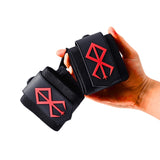 Berserk Wrist Wraps On Display. Perfect for weightlifting,and strength training. A unique anime gym gear gift for fitness lovers.