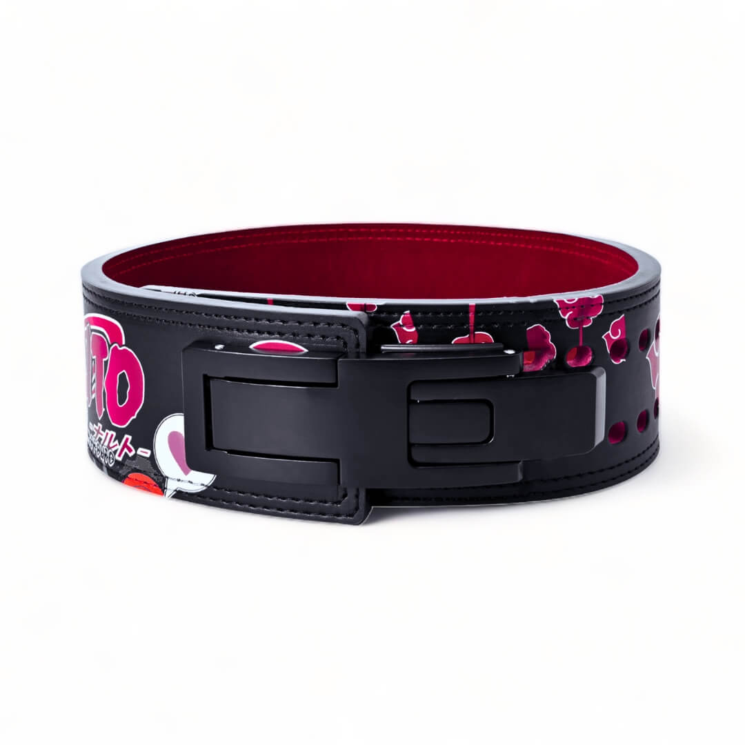 Front view of Chibi Akatsuki weightlifting belts | Anime lifting belts with printed design highlighting the detailed characters from Naruto