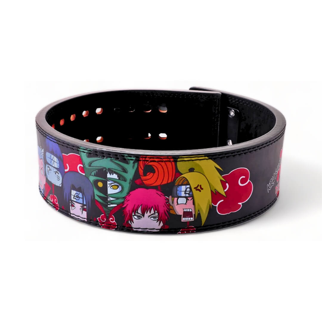 Rear view of Chibi Akatsuki weightlifting belts | Anime lifting belts with printed design highlighting the detailed characters from Naruto