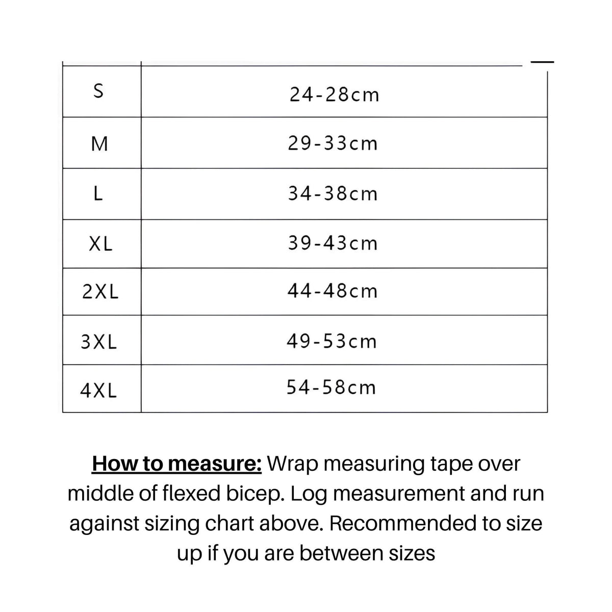 Sizing Chart for Deep Red - 7mm Elbow Sleeves