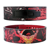 Front and rear display of Baki Anime Powerlifting Belt with its eye-catching design. The belt lies flat, displaying both the striking artwork of Yujiro Hanma and the sturdy, adjustable black buckle, perfect for powerlifting and weight training.