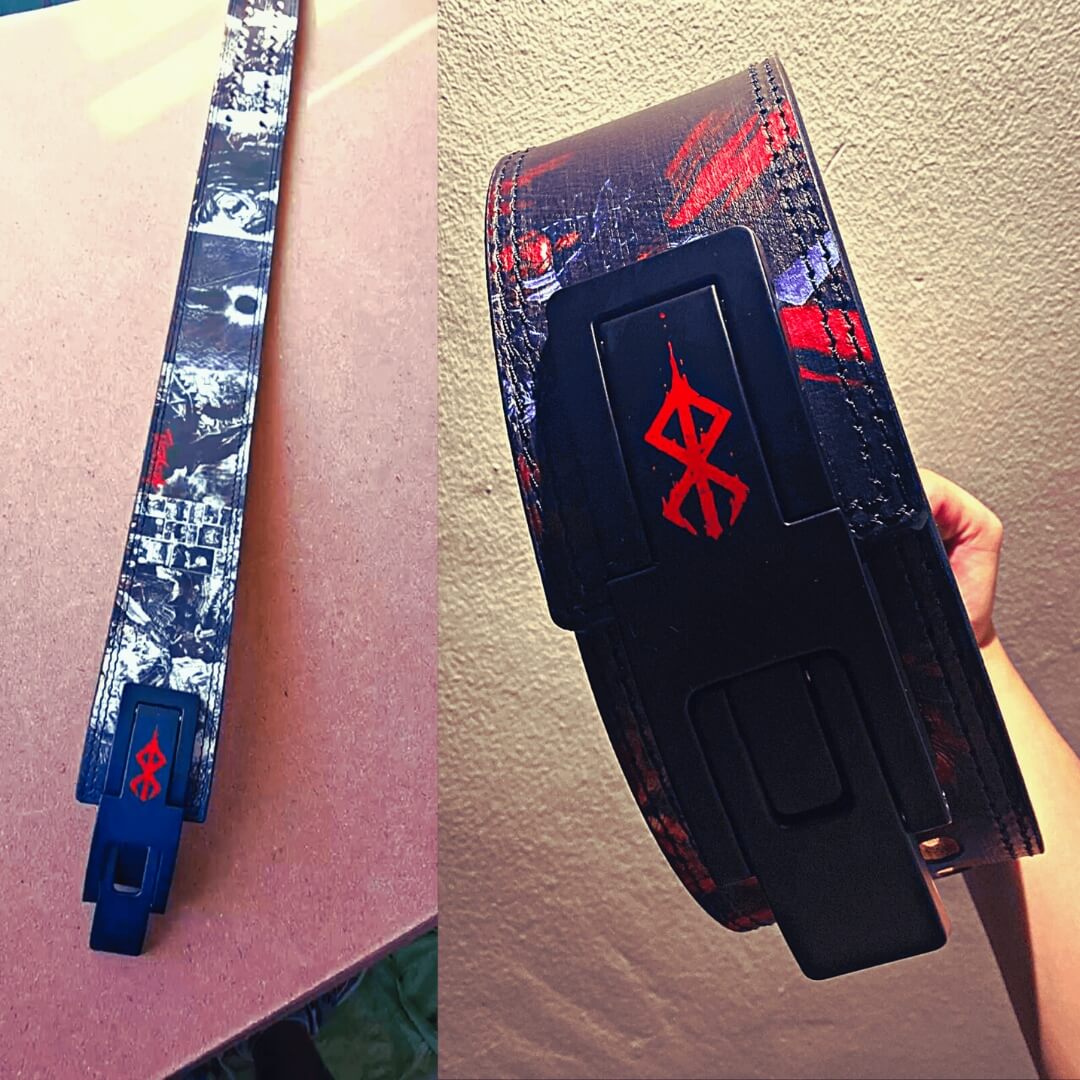 Custom Berserk lifitng belt on display