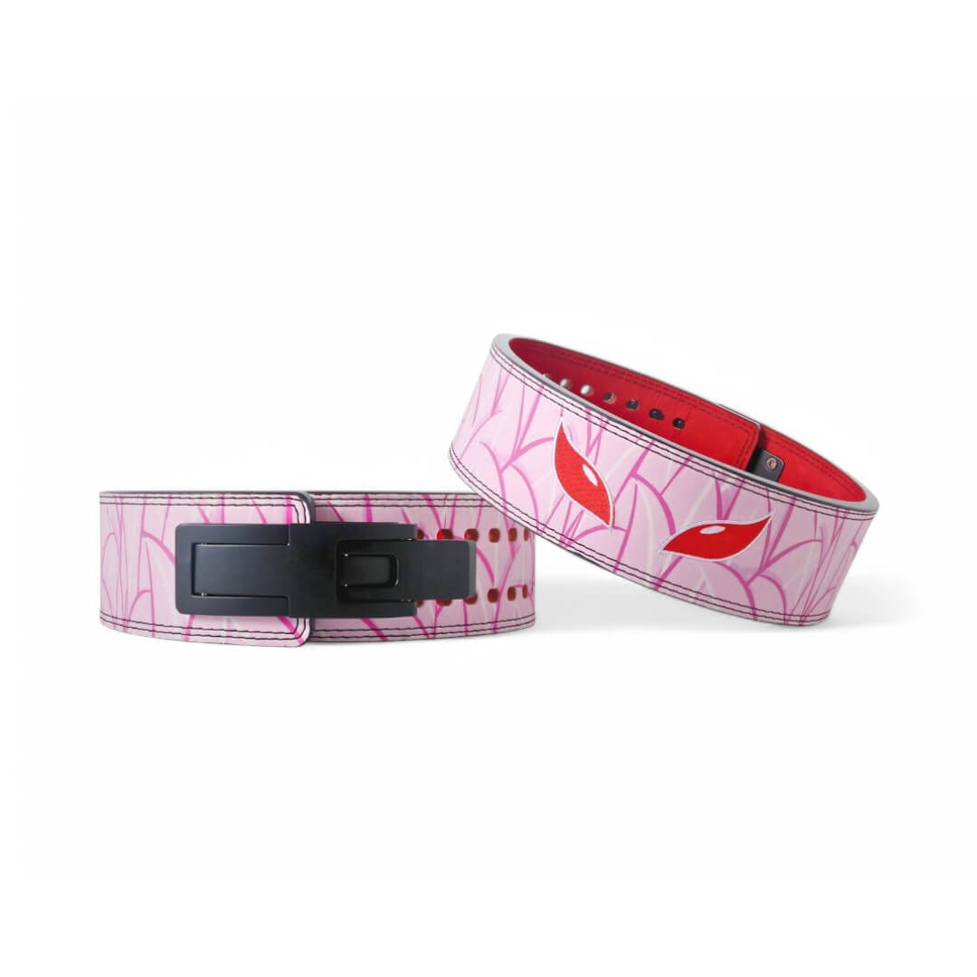 One Piece lifting belt on display | Anime weightlifting belt with red interior and adjustable holes, ideal for weightlifting, powerlifting, and lower back support.