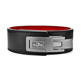 GRAY LEVER BELT - This elite belt combines a sleek black leather exterior with a striking red interior. The robust lever buckle ensures secure support, making it ideal for heavy lifting and strength training.