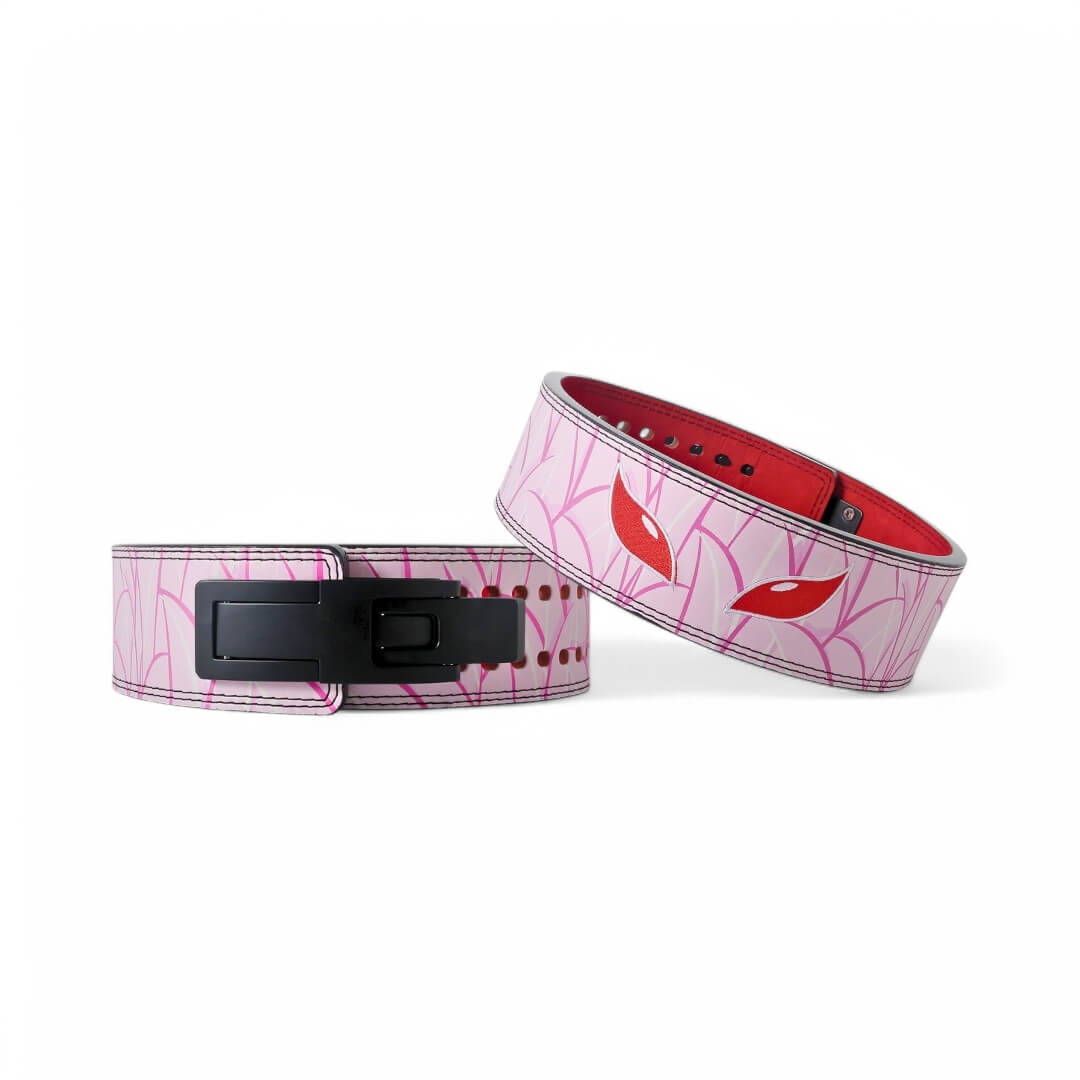 One Piece lifting belt on display | Anime weightlifting belt with red interior and adjustable holes, ideal for weightlifting, powerlifting, and lower back support.