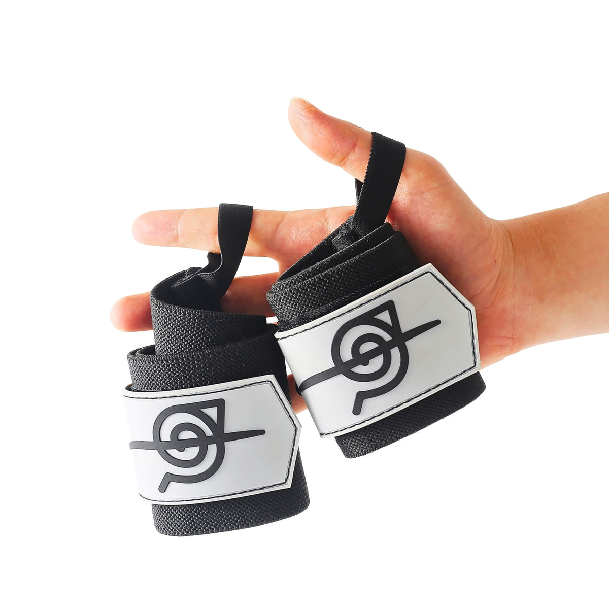 Hidden Leaf Wrist Wraps On Display. Perfect for weightlifting,and strength training. A unique anime gym gear gift for fitness lovers.