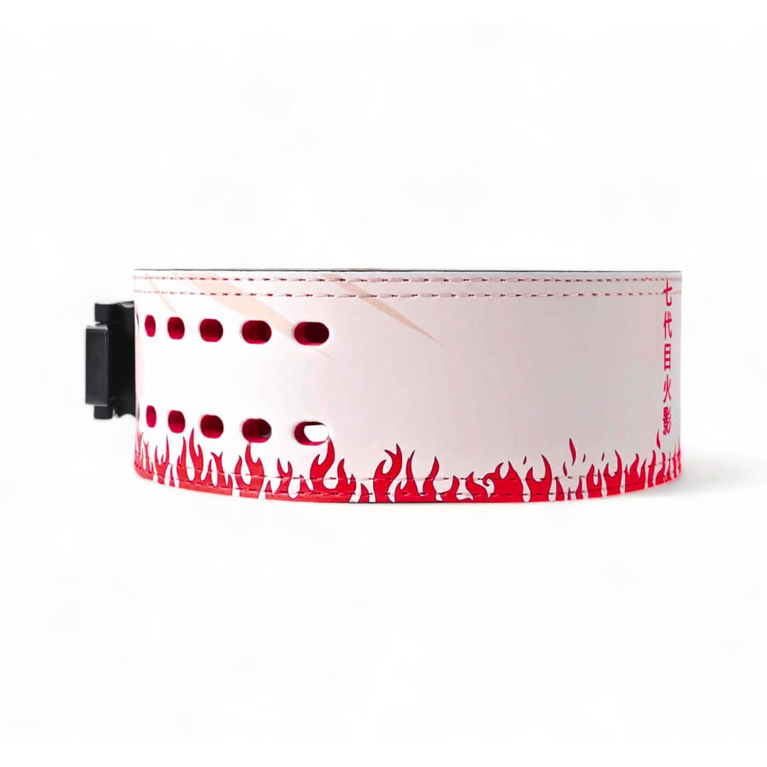 Other side display of Hokage Litfting Belt | Naruto lifting belt featuring bold red flame design and durable construction, it's ideal for powerlifters and anime enthusiasts.