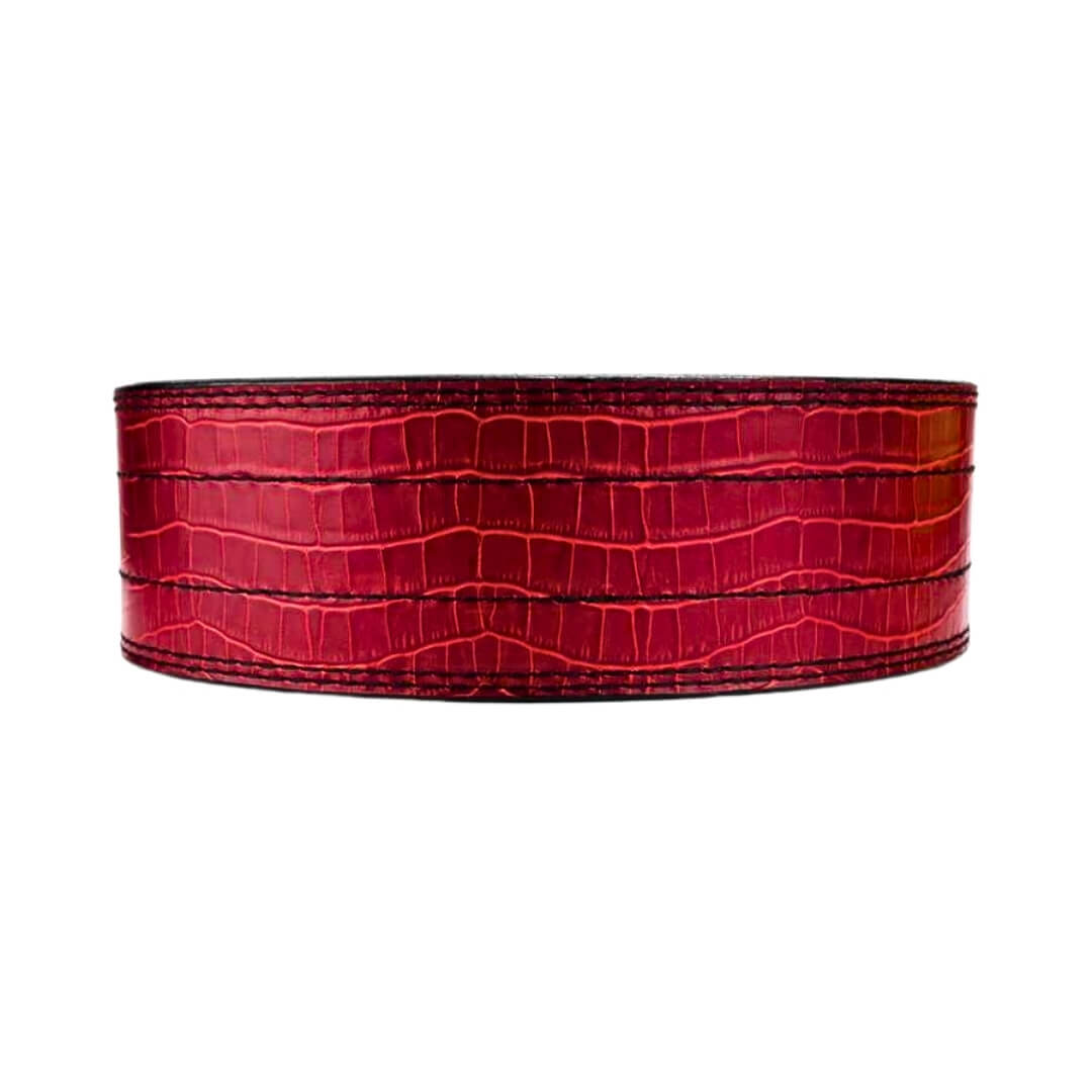 This elite belt features a red crocodile texture for a bold look. Crafted for maximum support, it's perfect for lifters who demand both style and performance in their strength training.