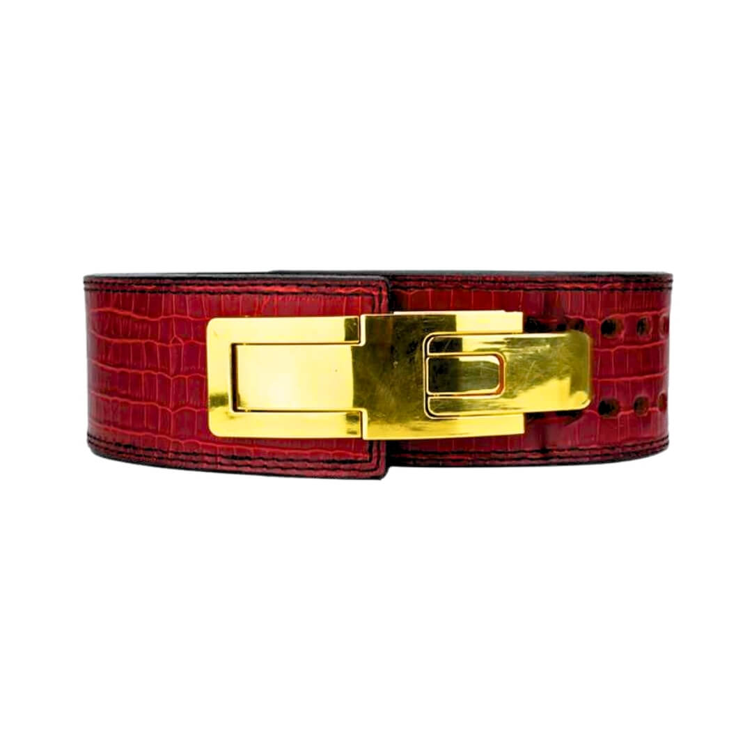 Featuring a bold red crocodile texture and a durable GOLD lever buckle. Crafted for superior support, this belt is ideal for lifters who demand performance and style.