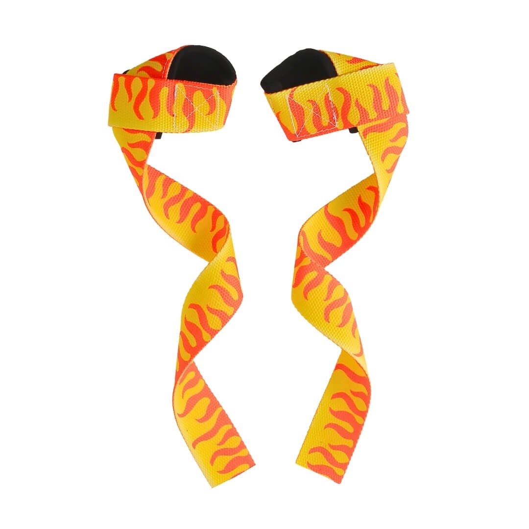 iconic flaming pattern for Demon Slayer lifting straps, perfect for powerlifting and weightlifting