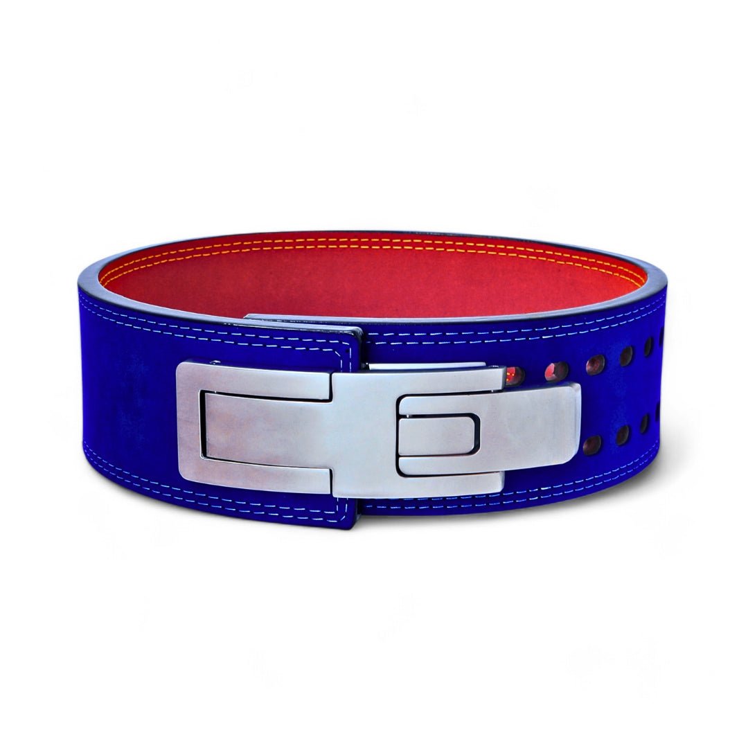 2nd image of Anime lifting belt with dragonball logo stitched on blue suede exterior