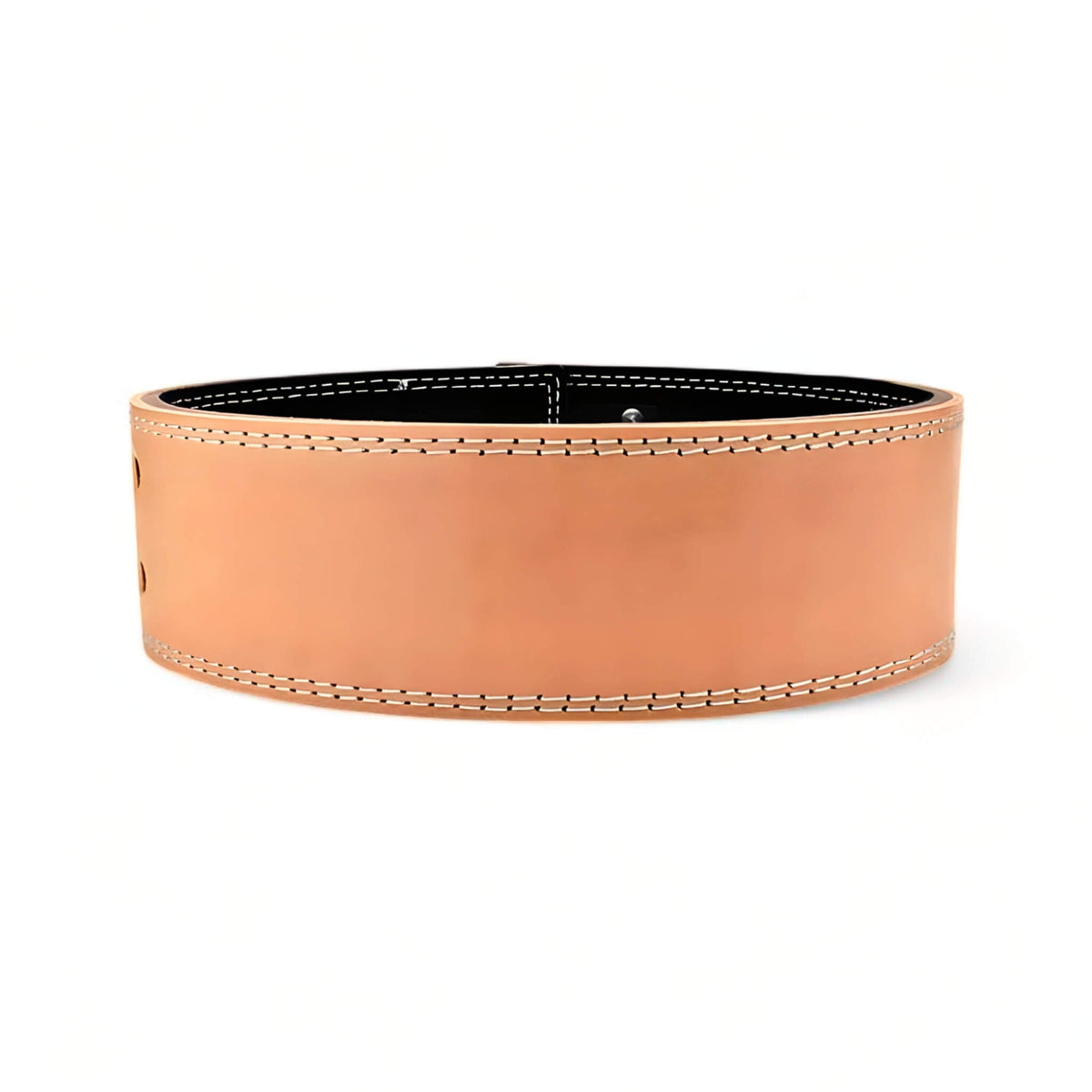 Detailed back view of the luxurious natural leather powerlifting belt, showcasing impeccable stitching and durable craftsmanship for serious lifters.