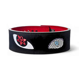 Naruto powerlifting belt showcasing vibrant anime artwork featuring Naruto and other characters. High-quality leather with durable construction, ideal for fitness enthusiasts and anime fans.